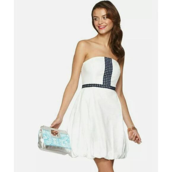 Lilly Pulitzer Dress Size 4 Regency Classic White Navy Wave Jacquard Bubble NEW - Picture 1 of 14